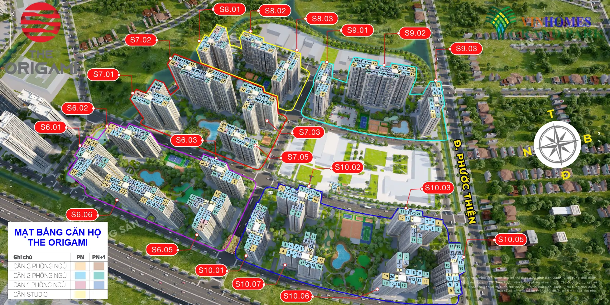 mặt bằng tổng thể (master layout) căn hộ The Origami Vinhomes Grand PArk Quận 9