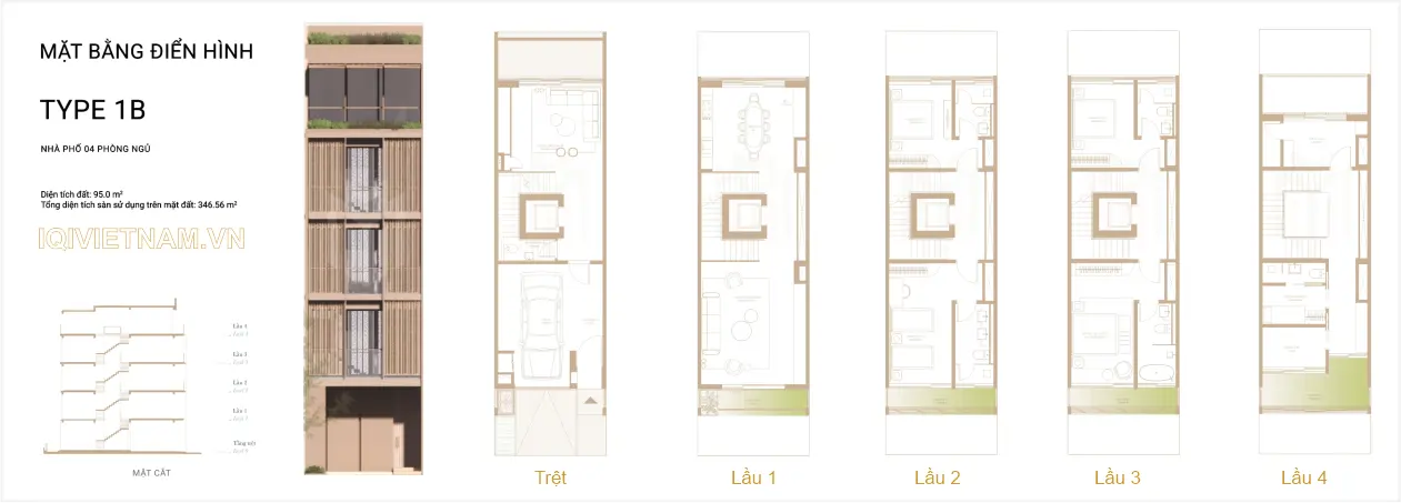Mặt bằng (layout) nhà phố SOHO loại 1B - The Global City
