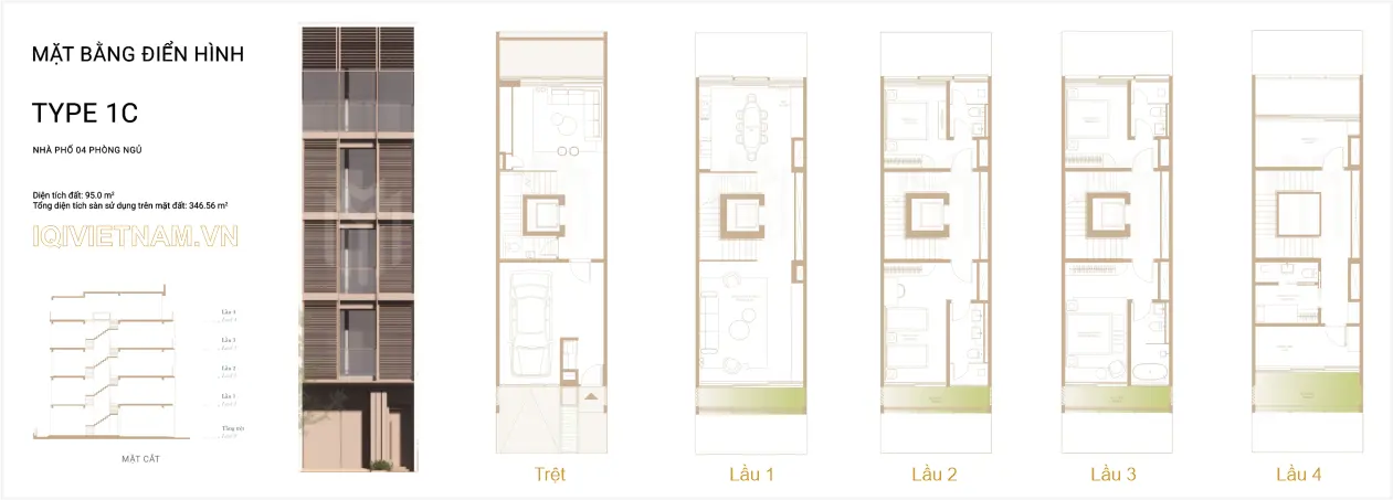 Mặt bằng (layout) nhà phố SOHO loại 1C - The Global City