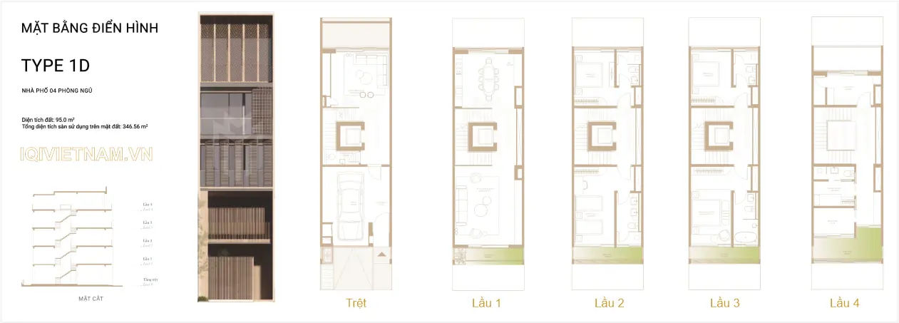 Mặt bằng (layout) nhà phố SOHO loại 1D - The Global City