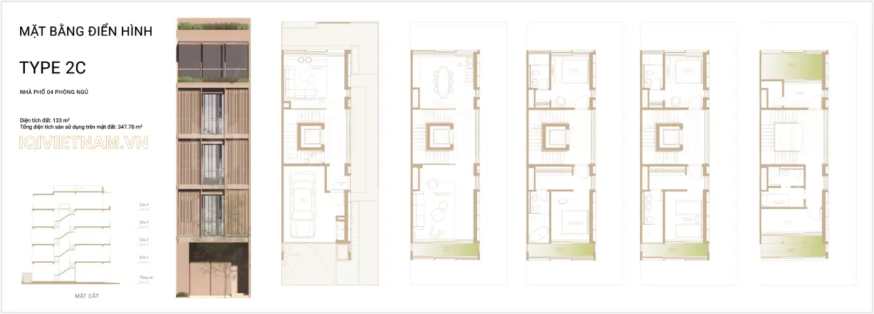 Mặt bằng (layout) nhà phố SOHO loại 2C - The Global City