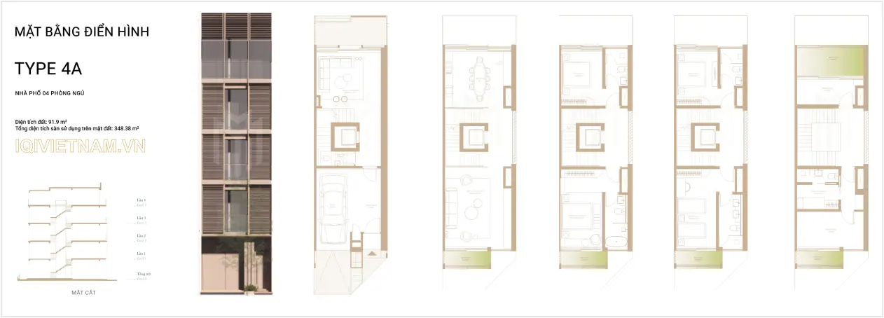 Mặt bằng (layout) nhà phố SOHO loại 4A - The Global City