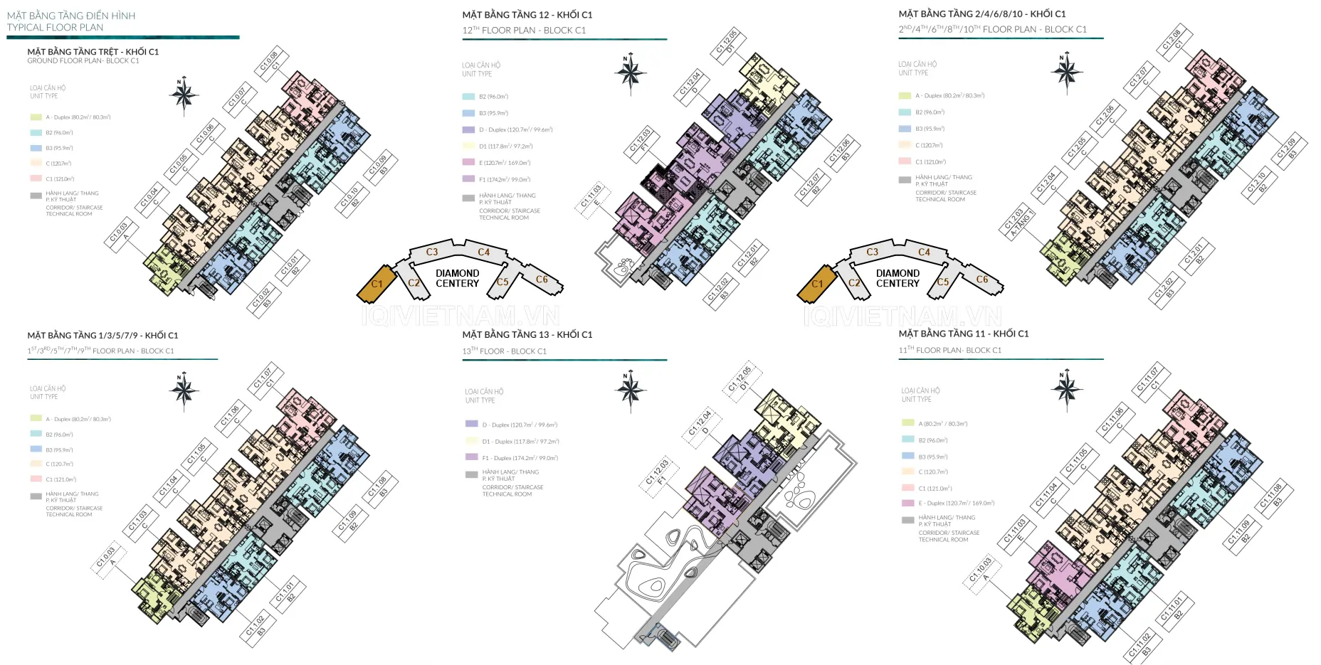 Dự Án Căn Hộ Diamond Centery - Celadon City mặt bằng (layout) tháp C1 căn hộ diamond centery
