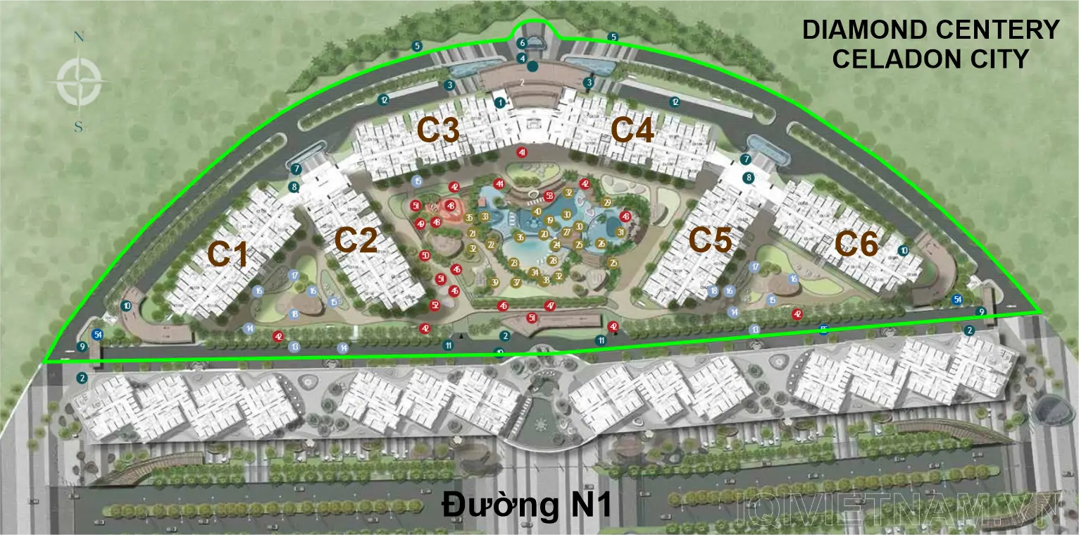mặt bằng tiện ích tổng thể căn hộ diamond centery celadon gamuda land